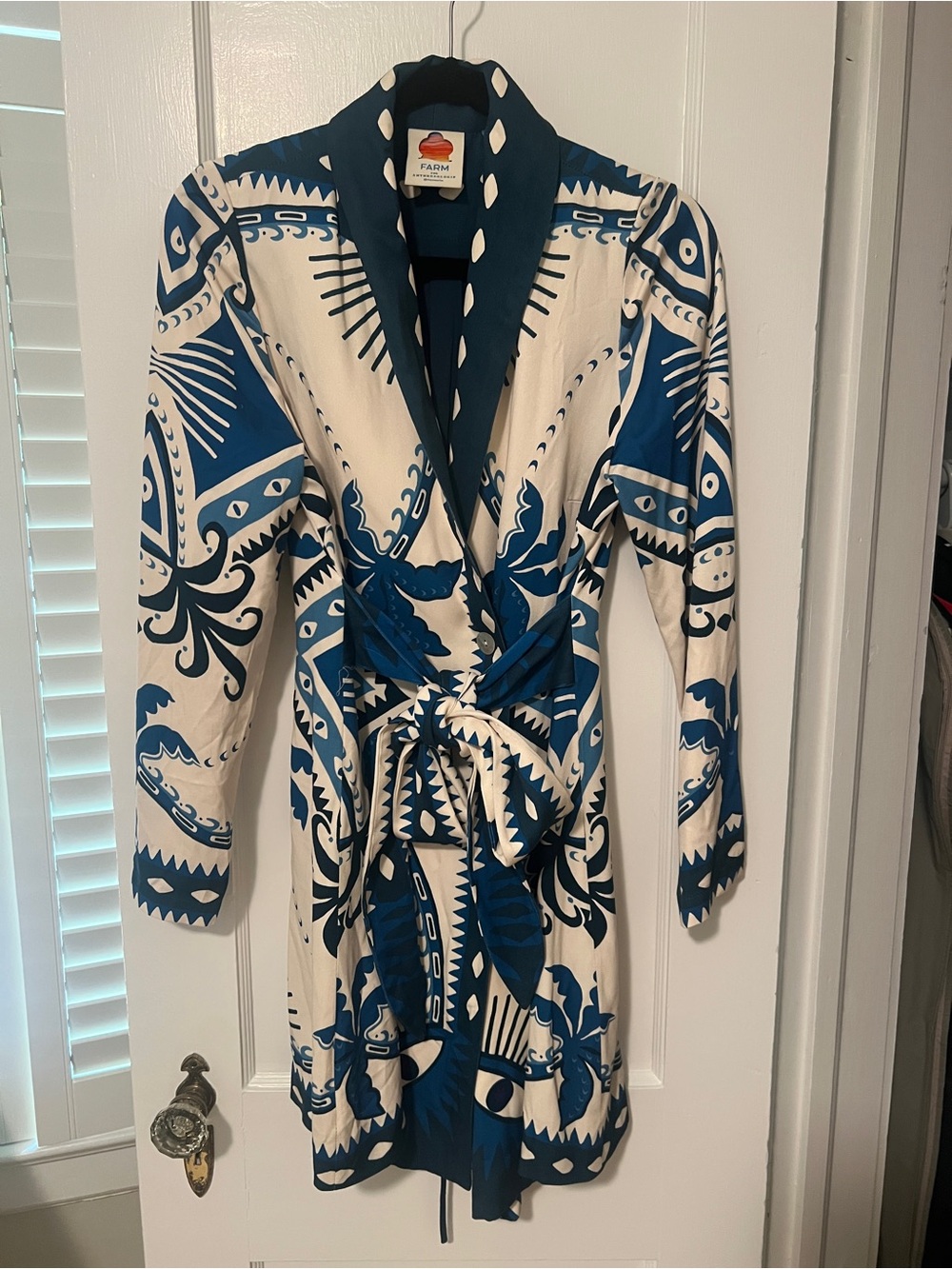 FARM Rio Blue and White Wrap Mini Dress - Picture 3 of 5